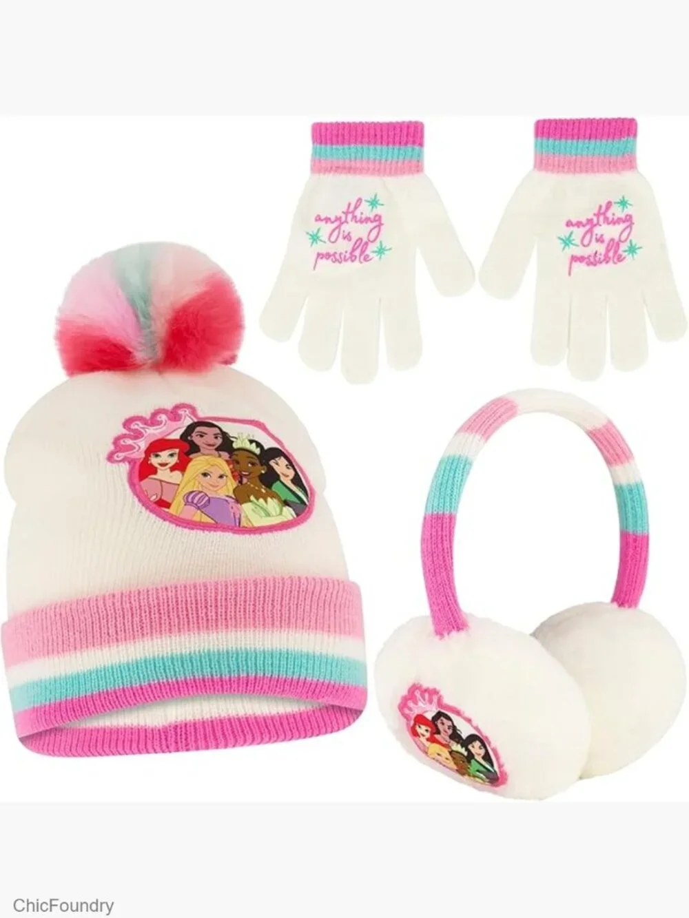Girls Winter Earmuffs and Gloves Set for Ages 4-7